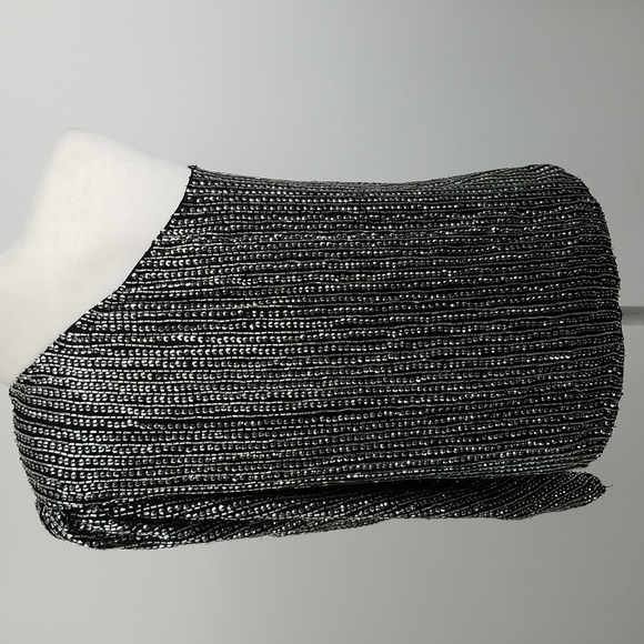 Parker One Shoulder Silver Sequined Black Lined Blouse Y2K Party - Picture 14 of 16